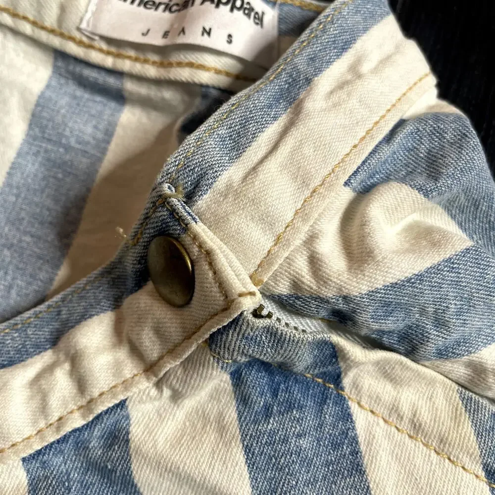 AMERICAN APPAREL White Blue Denim Jean Striped Circle Skirt Zip‎ Extra Small - Picture 3 of 4